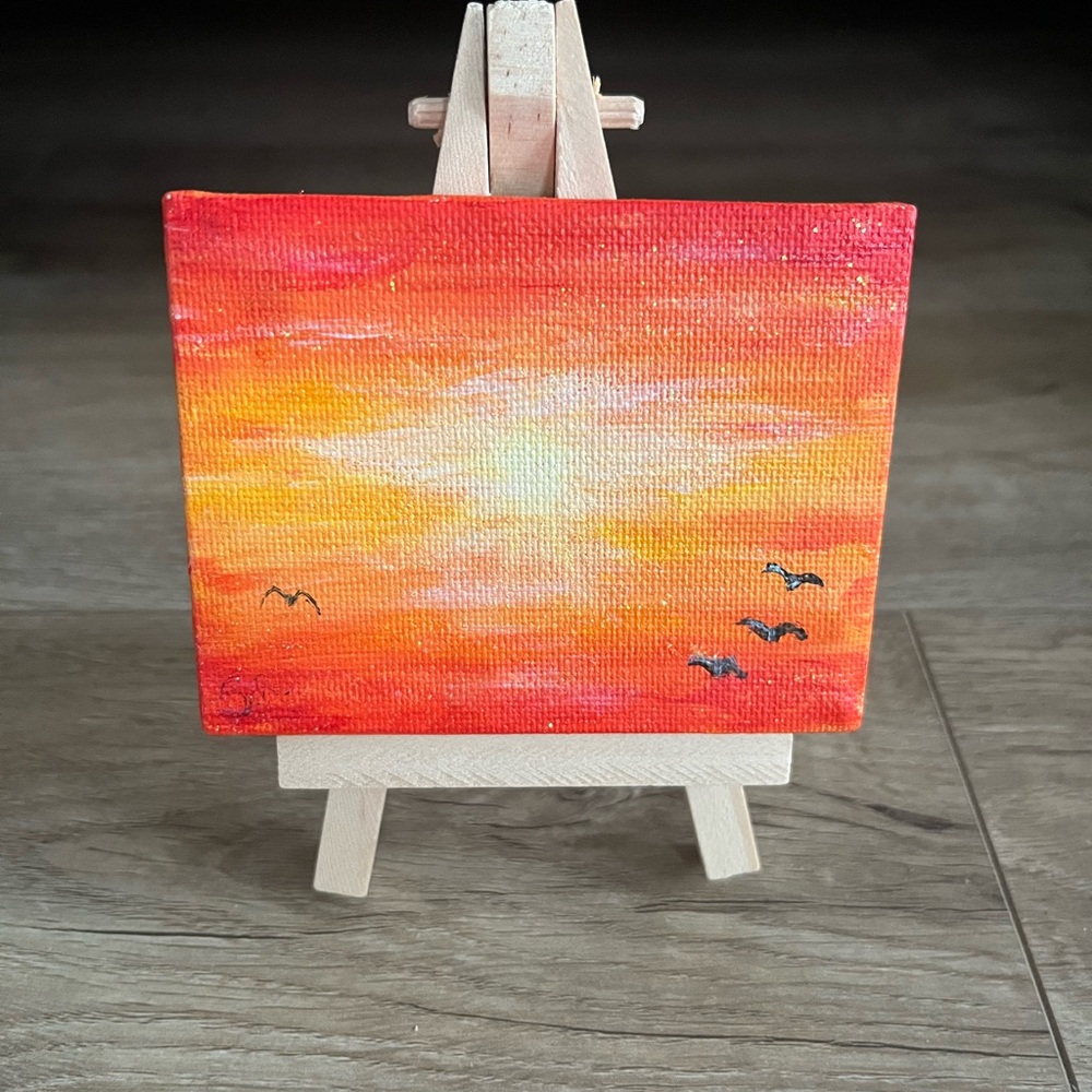 Small Sunset Canvas Art on Easel